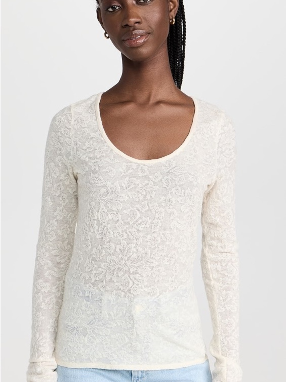 NWT! - Johnny Was Cream Lace Long Sleeve Scoop Neck Top